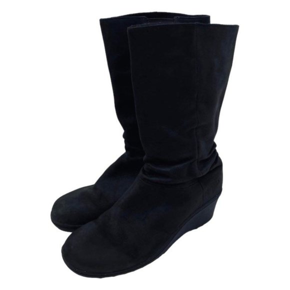Keen Akita Size 11 Leather Slouch Wedge Boots Mid Calf Pull On Round Toe Comfort - Picture 7 of 12